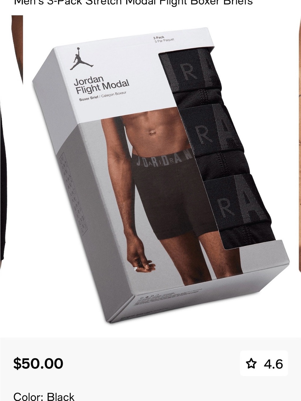 Jordan Flight Modal Men's 3-Pack Boxer Briefs -Black in Box size S priced at $50